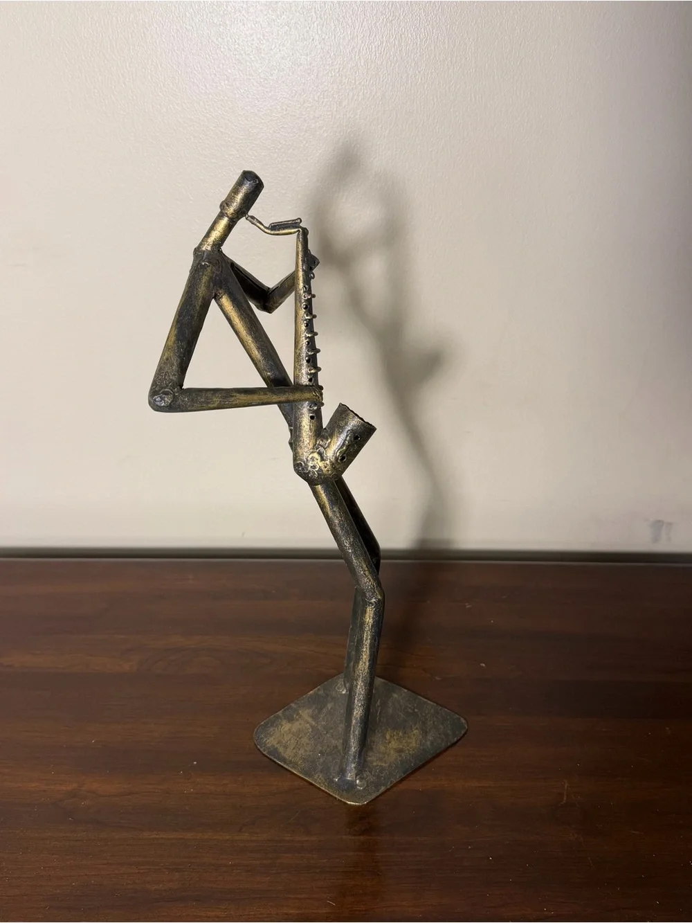 Z Gallerie brutalist style saxophone player tube metal sculpture approximate 15